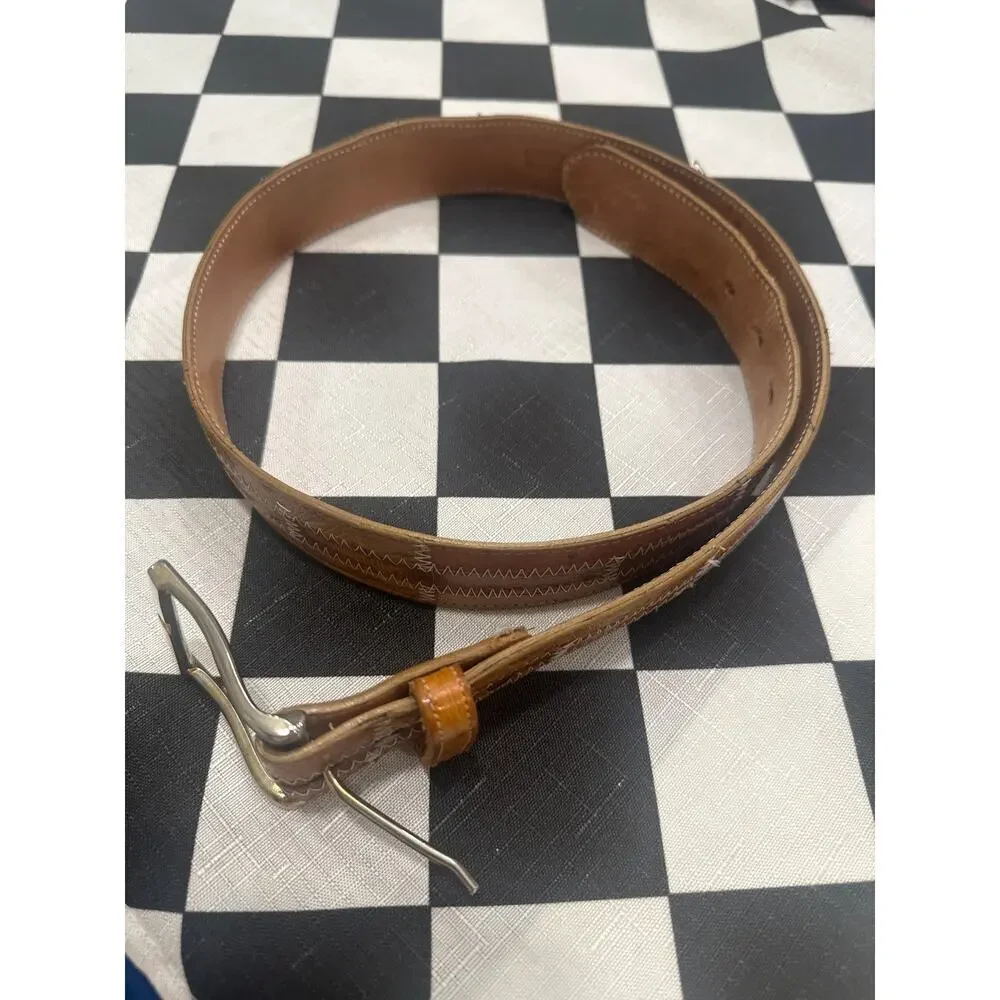 Tony Lama Made in USA ostrich light brown belt men’s 32 leather